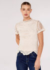 High Neck Lace Top, Stone, large