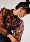 Roses Organza Puff Sleeve Shirt, Black, large
