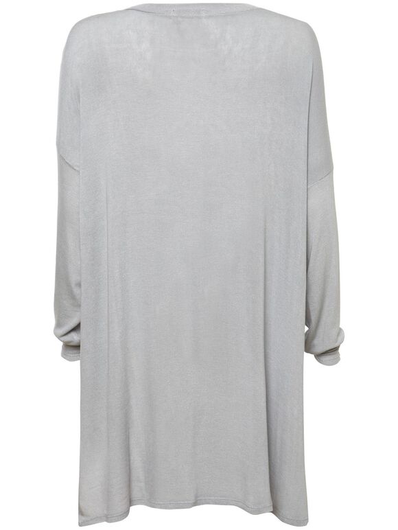 Grey Basic Dip Hem Tunic Top, Grey, large