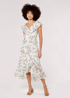 Leaf Ruffle Midi Dress, Cream, large