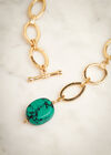 Gold Tone Green Stone Necklace, Green, large