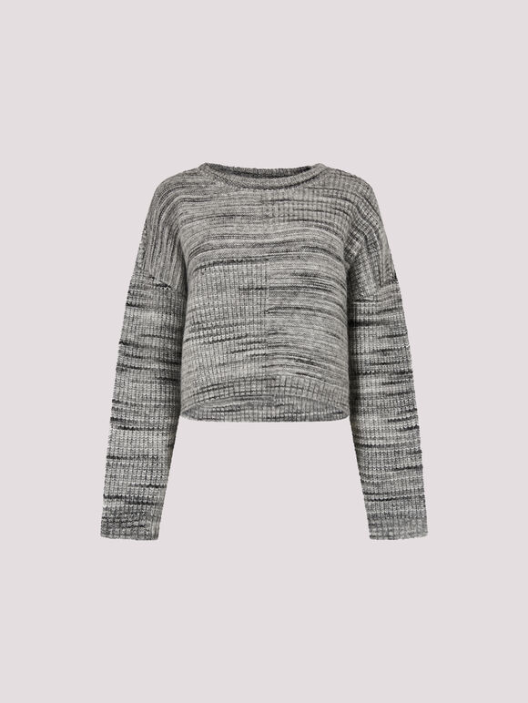 Space Dye Boxy Cropped Jumper, Grey, large