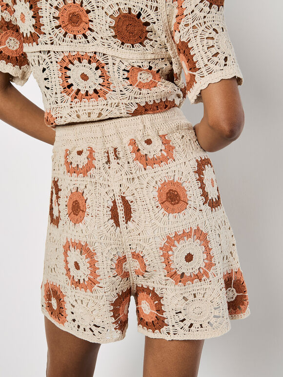 Crochet Squares Shorts, Stone, large