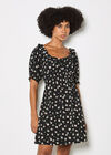 Floral Ruffle Milkmaid Mini Dress, Black, large