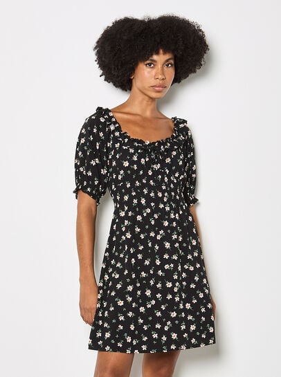 Floral Ruffle Milkmaid Mini Dress