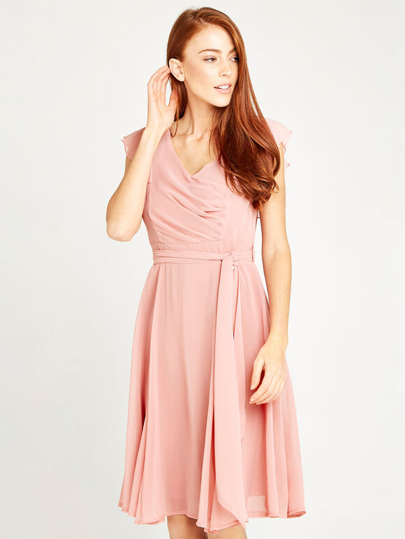 Frill Shoulder Dress, Pink, large
