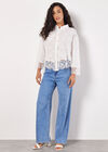 Textured Cotton Floral Crochet Blouse, White, large