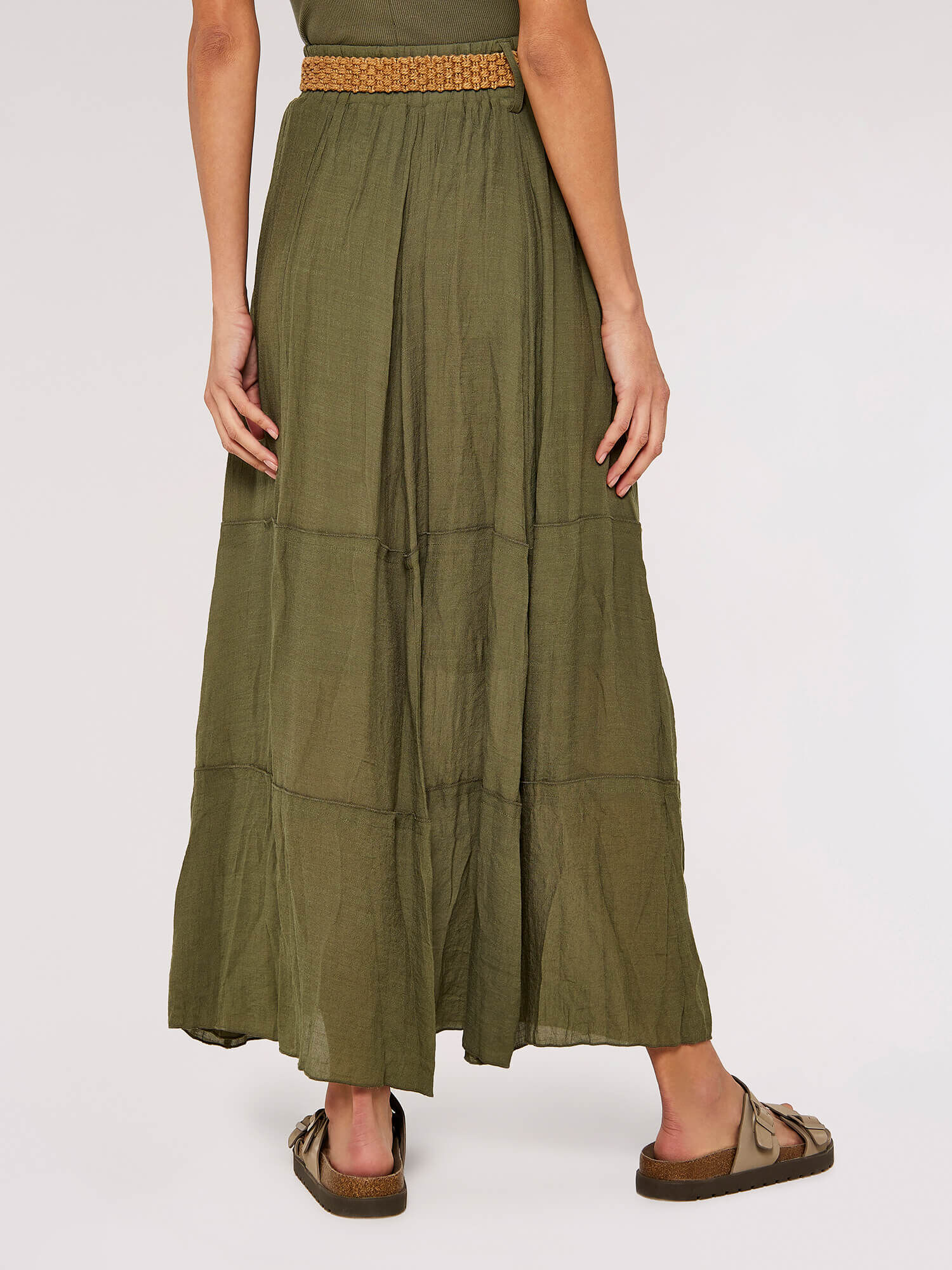 Slub Shimmer Maxi Skirt Apricot Clothing