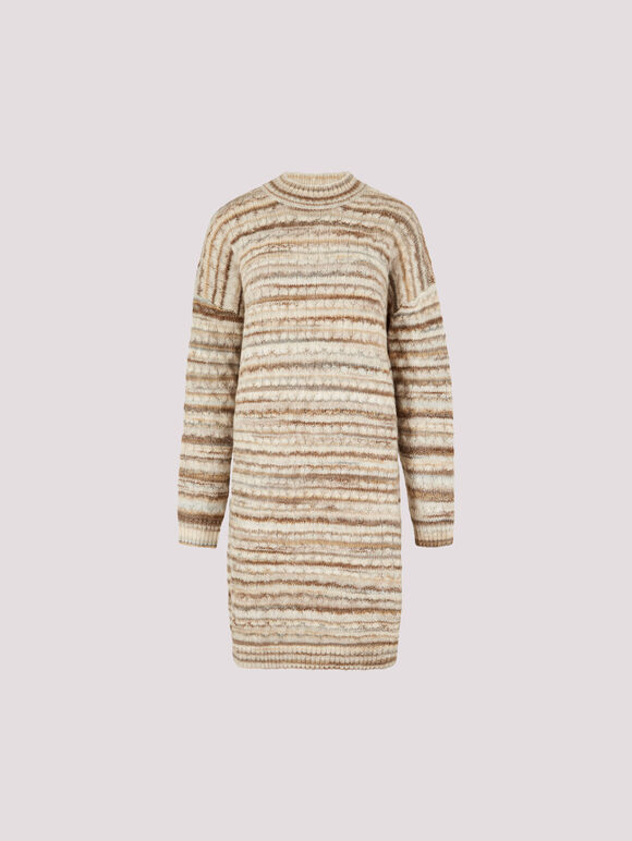 Tonal Stripe Jumper Mini Dress, Stone, large