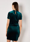 Velvet Ruched Mini Dress, Green, large