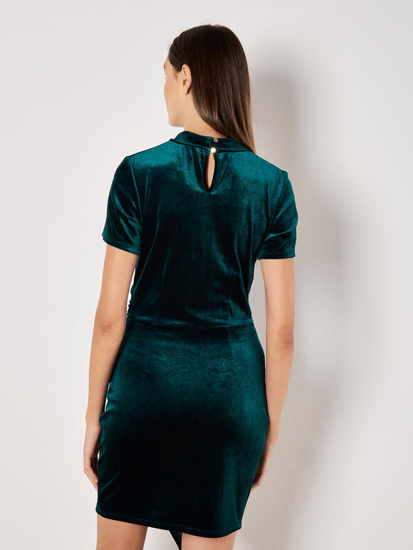 Velvet Ruched Mini Dress, Green, large