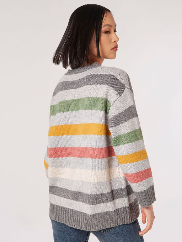 Colourful Stripe Oversized Jumper, Grey, large