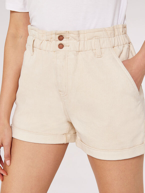 Denim Turn Up Shorts, Cream, large