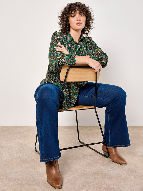 Curve Paisley Sparkle Shirt, Green, large