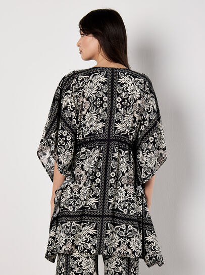 Scarf Print Kimono Mini Dress