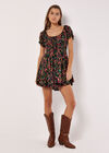 Floral Paisley Layered Mini Dress, Black, large