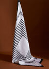 Printed Satin Scarf, White, large