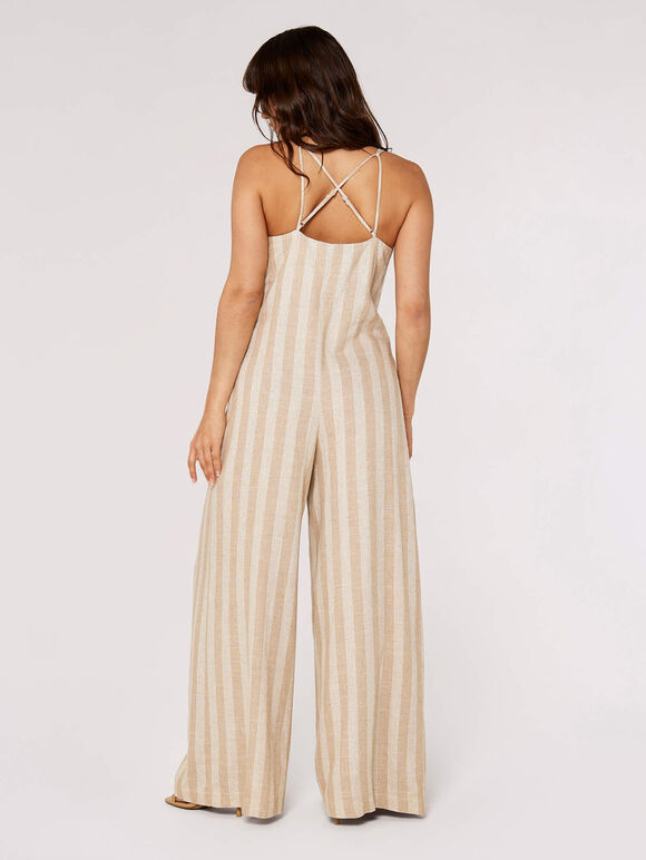 Striped Linen Mix Jumpsuit, Stone, large