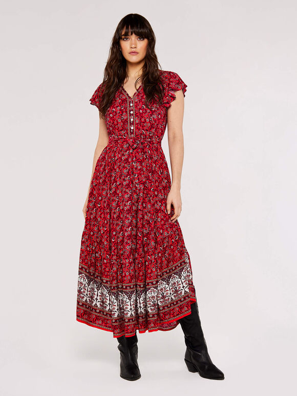 Sarasa Floral Midaxi Dress, Red, large