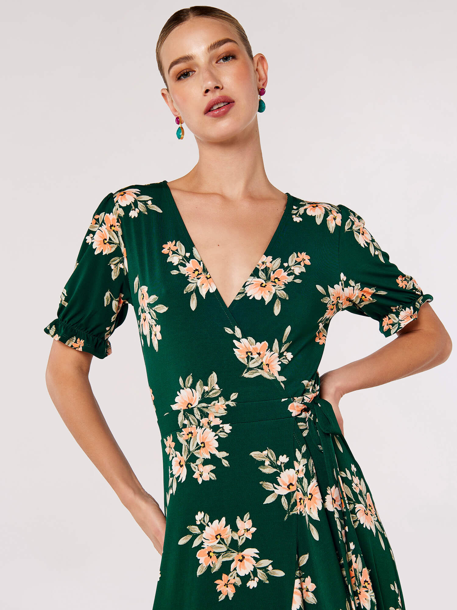Floral green wrap top dress