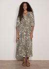 Tapestry Ikat Midi Dress, Khaki, large