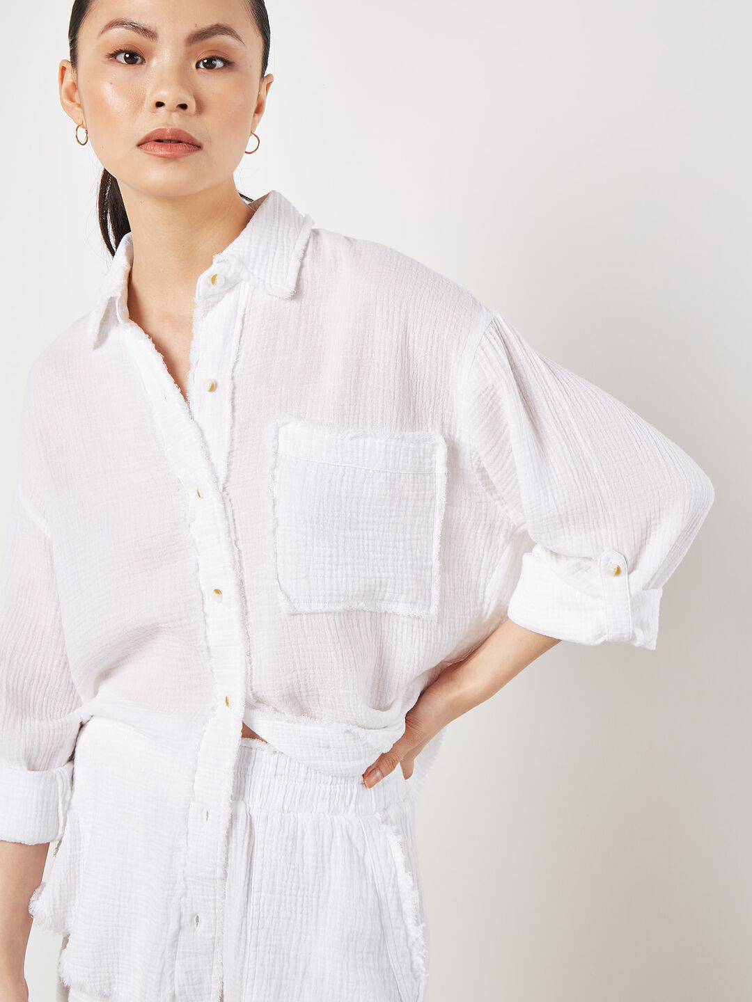 Image of Textured Cotton Oversized Shirt