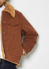 Faux Fur Lined Denim Jacket, Rust, large
