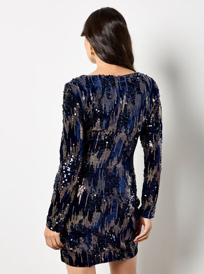 Mixed Sequin Velvet Bodycon Mini Dress