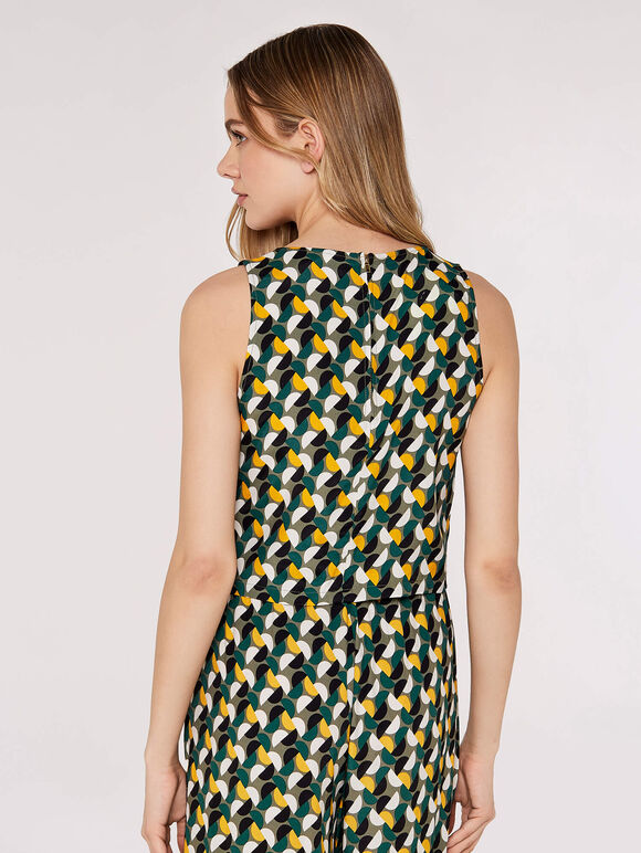 Geometric Print Crop Top, Khaki, large