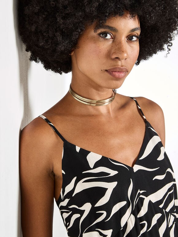 Animal Print Trapeze Cami Maxi Dress, Black, large