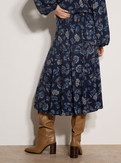 Folk Floral A-Line Midi Skirt