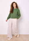 Cotton Blend Cable Knit Jumper, Green, large