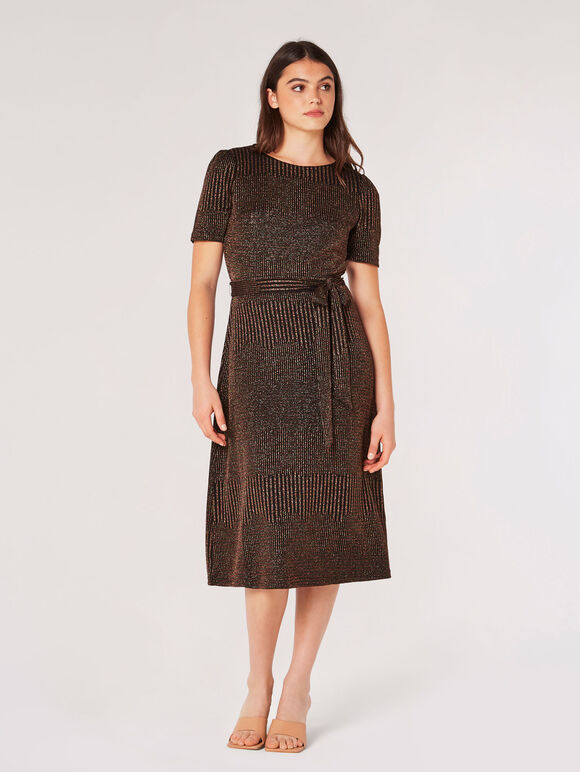 Ribbed Lurex Midi Dress, Black, large