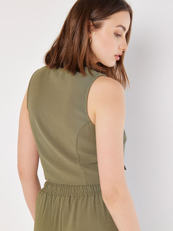 Textured Pinstripe Waistcoat, Khaki, large