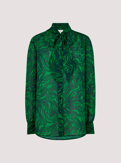 Painterly Marble Neck Tie Blouse
