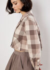 Check Print Cropped Shirt, Grey, large