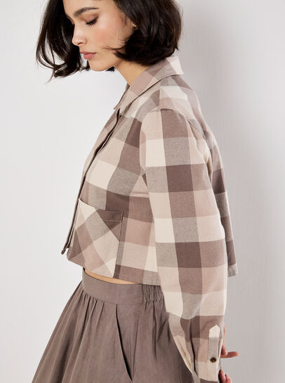 Check Print Cropped Shirt