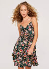 Tropical Floral Tiered Wrap Mini Dress, Black, large