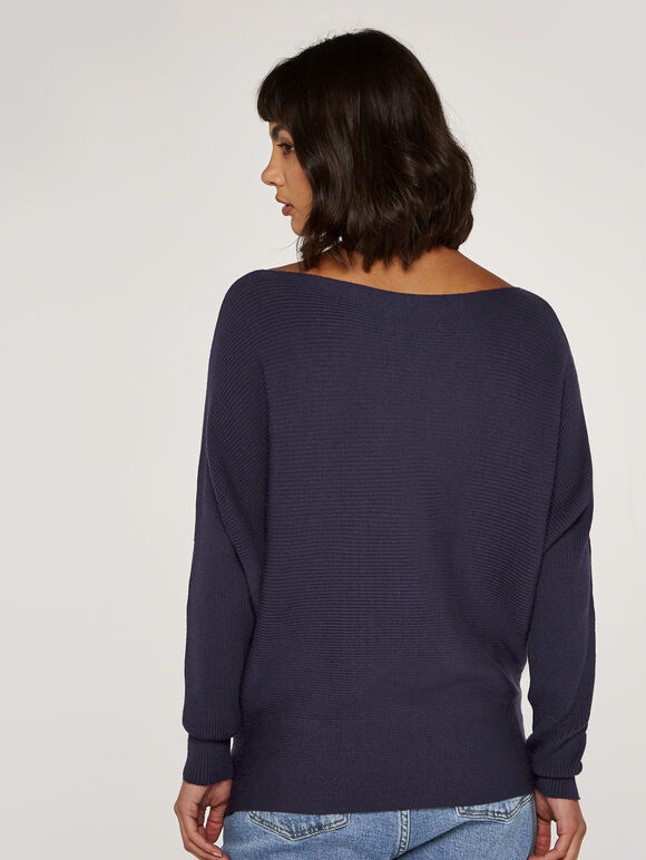 Boat Neck Ribbed Jumper, Purple, large