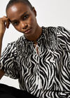 Zebra Swirl Tassel Tie Ruffle Top, Black, large