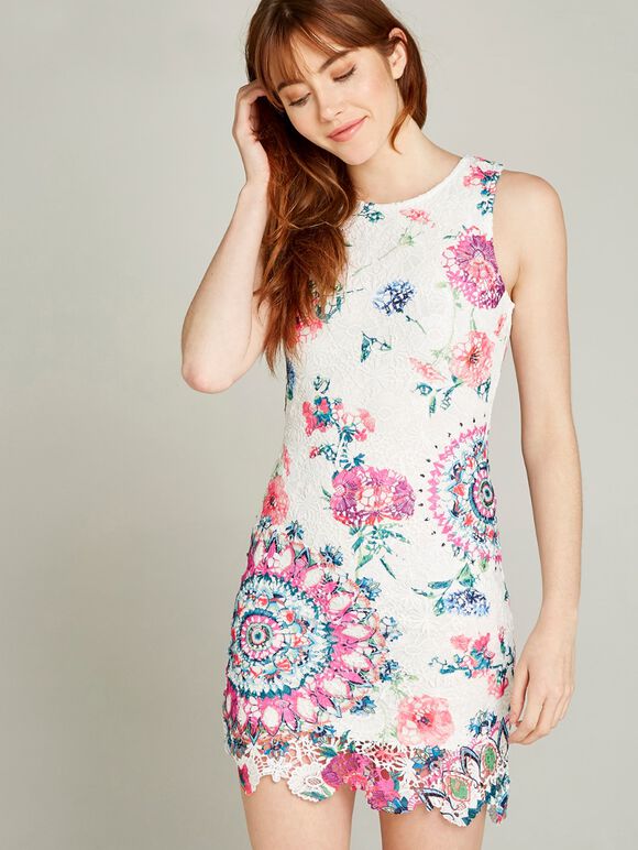 Spirograph And Rose Lace Shift Dress, Pink, large