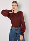 Contrast Chiffon Sleeves Jumper, Burgundy, large