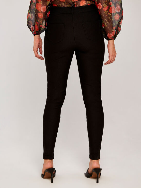 Wet Look Front Stretch Trousers, Black, large