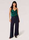 Ruched Front Satin Camisole Top, Green, large