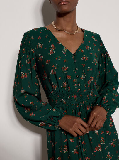 Vintage Floral Smocked Midi Dress