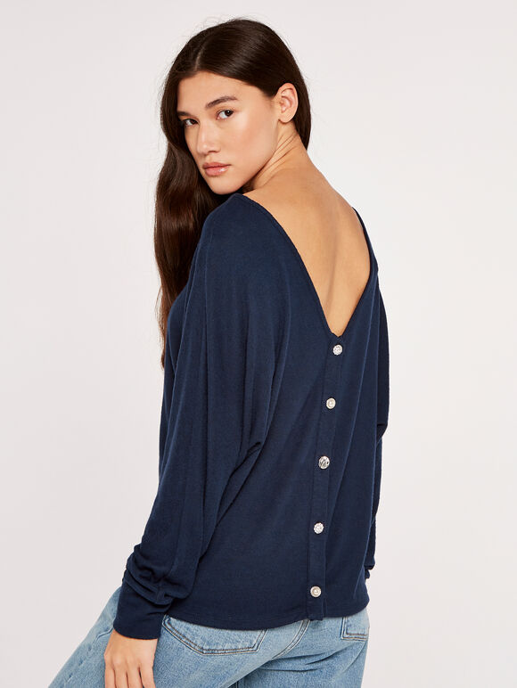 Reversible Button Up Top, Navy, large