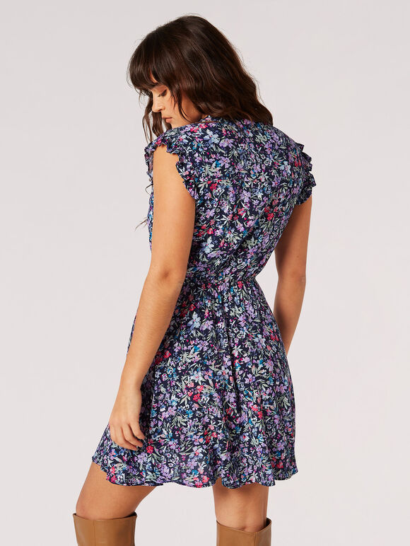 Garden Floral Mini Dress, Navy, large