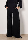 Ribbed Knit Wide Leg Trousers, Black, large