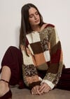 Chunky Hand-Crocheted Patchwork Jumper, Brown, large