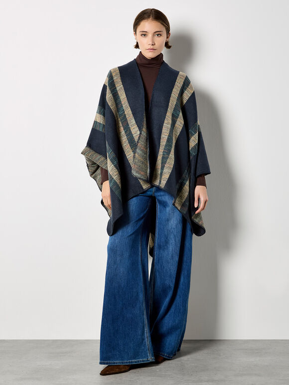Bold Stripe Blanket Cape, Blue, large